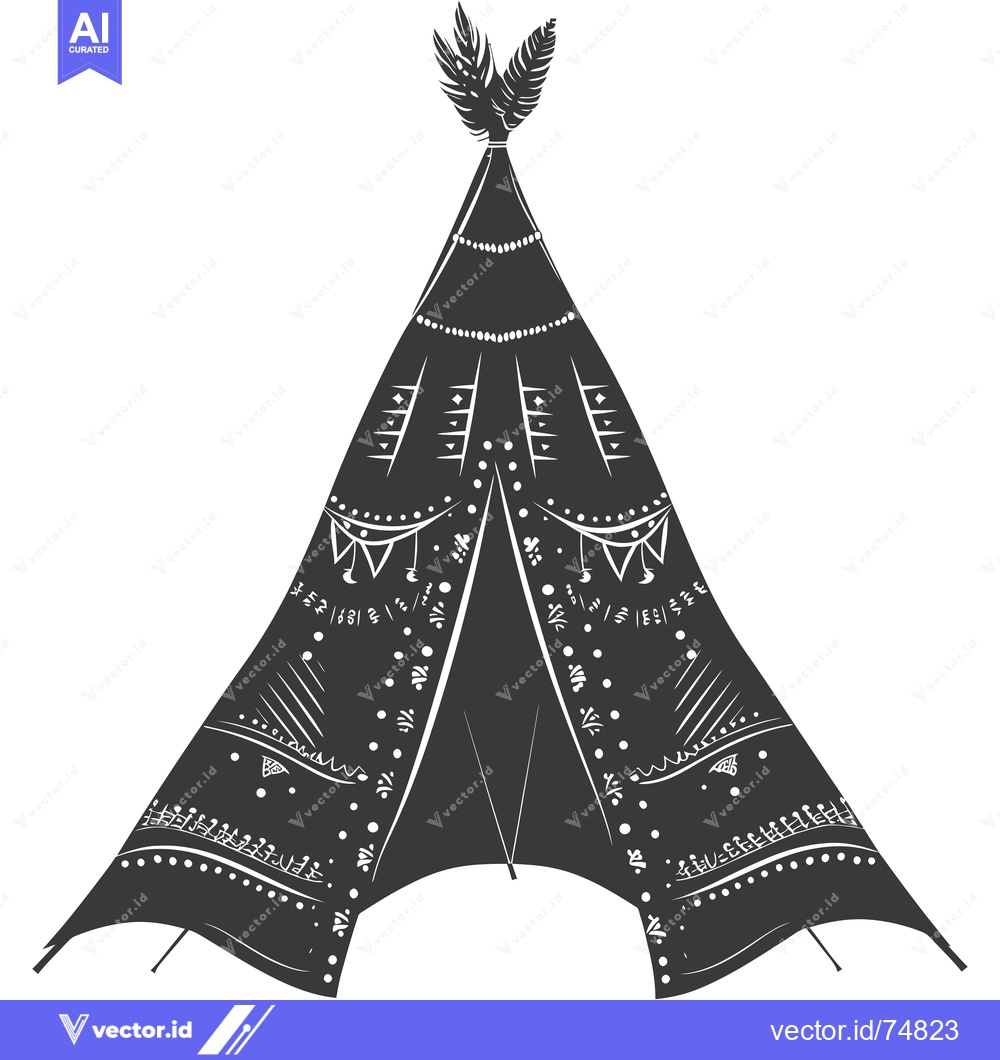 Premium Vector dari A Black and White Illustration of a Teepee with Tribal Pattern Details