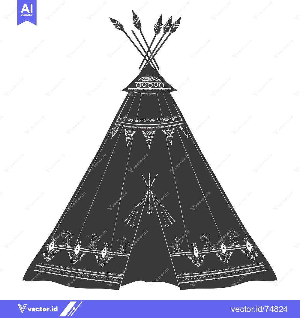 Premium Vector dari Black and white illustration of a teepee with ornate details