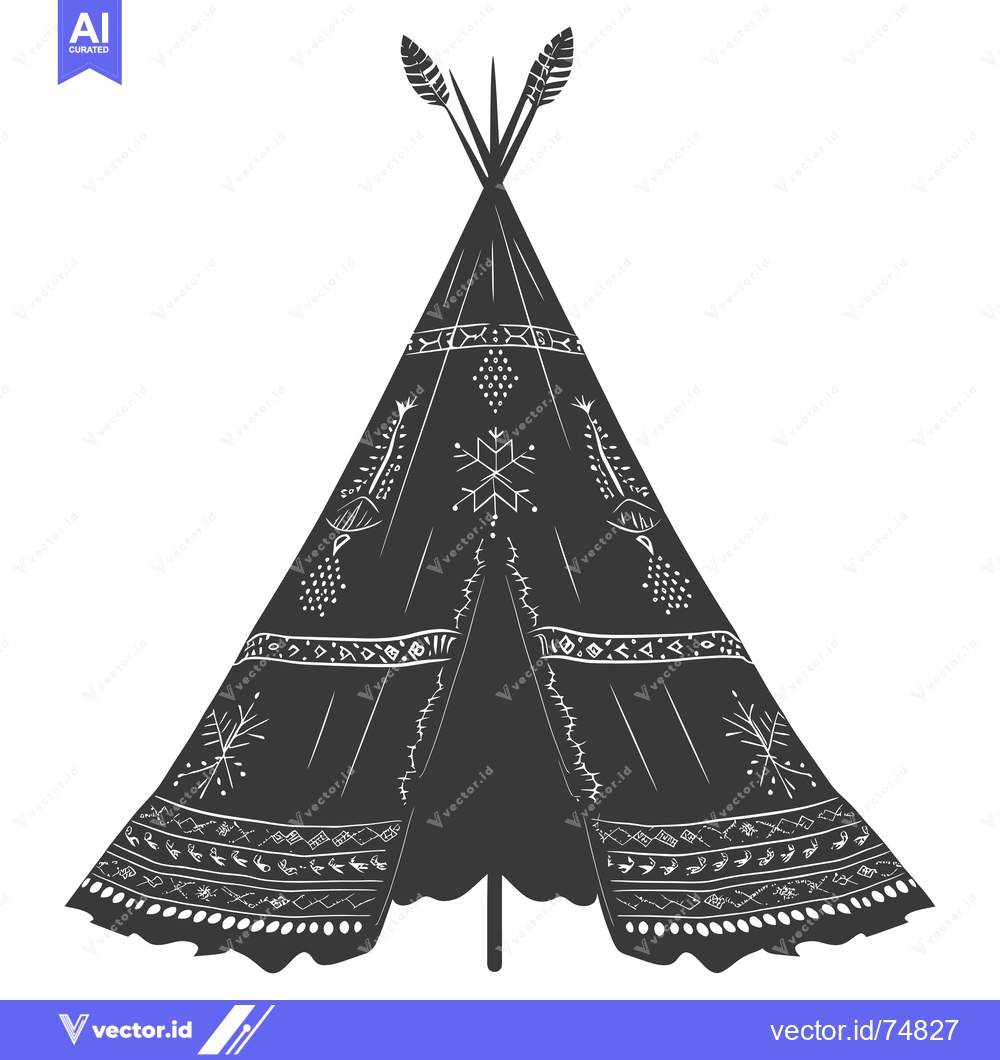 Premium Vector of Black and White Illustration of a Decorated Teepee