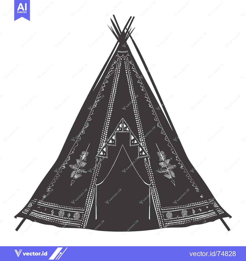 Premium Vector of Black and White Illustration of a Native American Teepee with Geometri