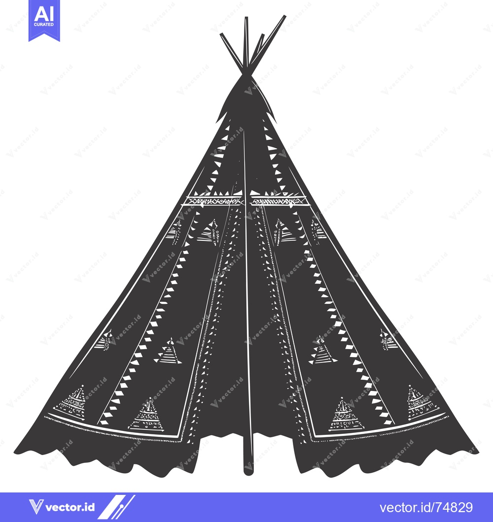 Premium Vector dari Black and White Illustration of a Traditional Teepee with Geometric De