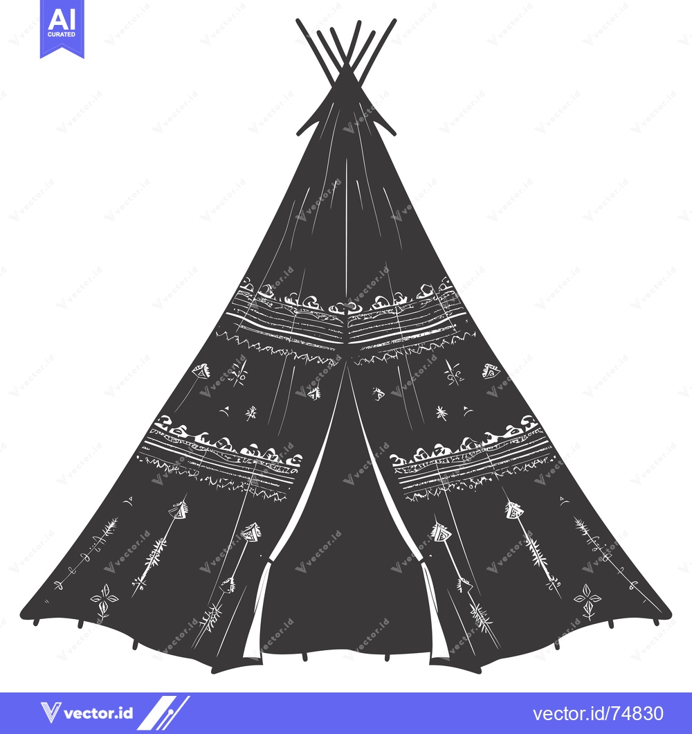 Premium Vector of Black and White Illustration of a Teepee with White Tribal Patterns