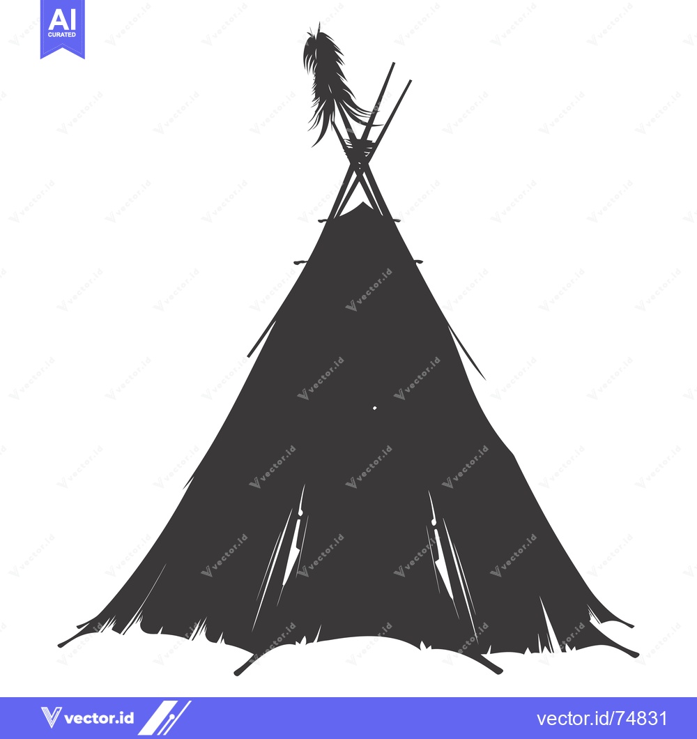 Premium Vector of A black and white silhouette of a traditional teepee with a feather on
