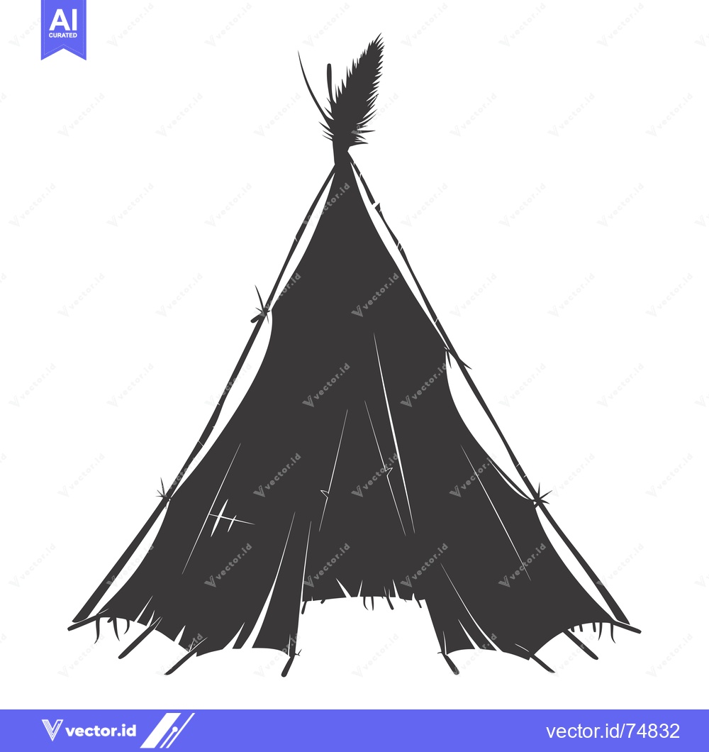 Premium Vector of A Silhouette of a Traditional Teepee with a Feather on Top