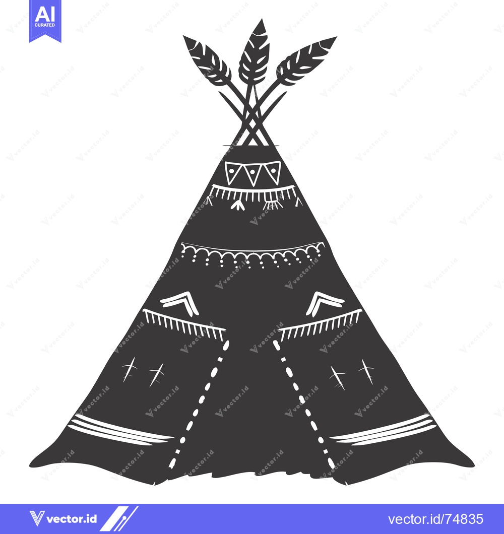 Premium Vector of Black and White Silhouette of a Teepee with Feathers and Geometric Des