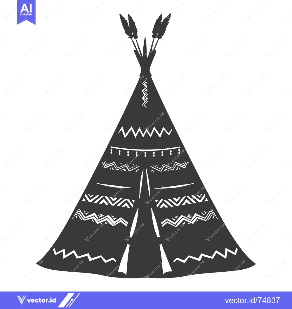Premium Vector dari Black and White Silhouette of a Teepee with Geometric Patterns