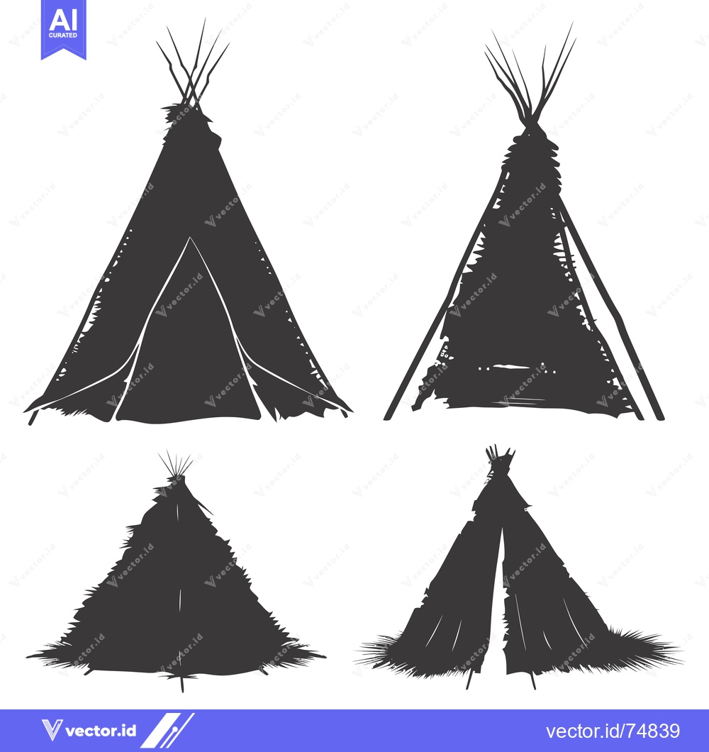 Premium Vector dari Four Silhouettes of Native American Teepees