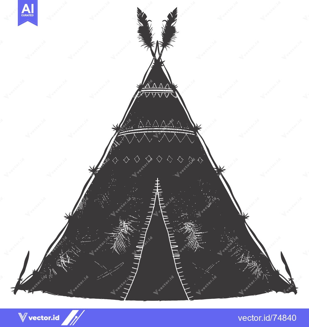 Premium Vector of Black and White Illustration of a Native American Teepee with Feathers