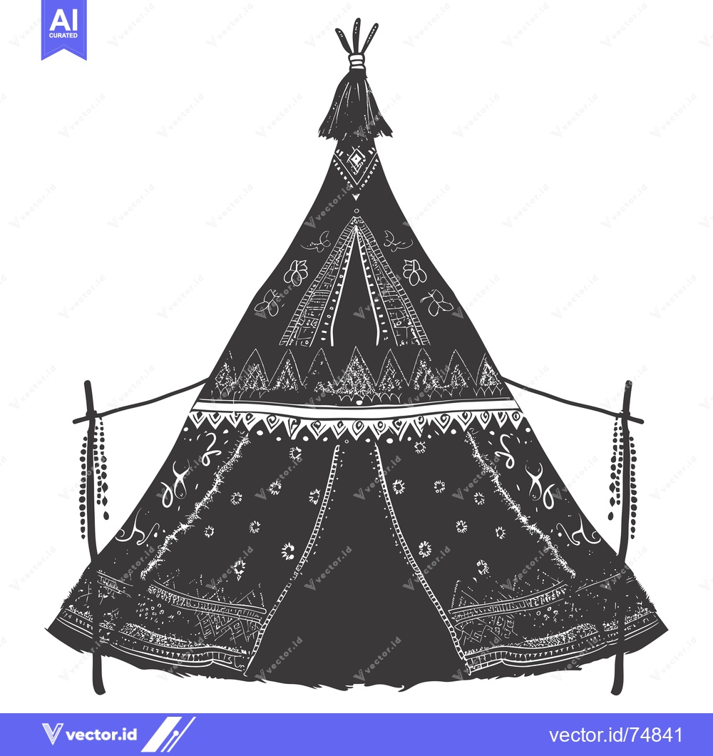 Premium Vector of A Black and White Illustration of a Teepee with Geometric Patterns