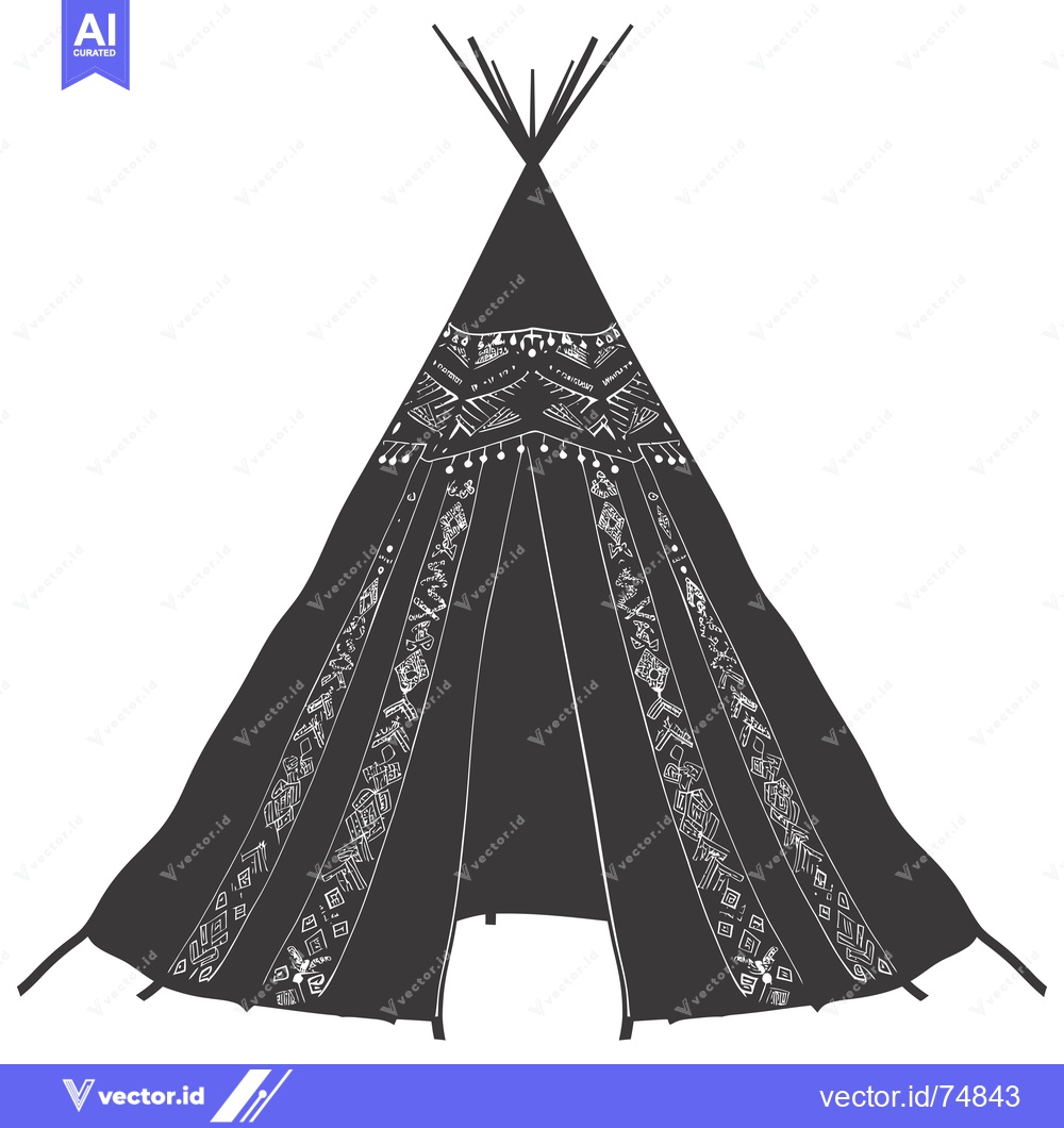 Premium Vector of Black and White Illustrated Teepee with Geometric Designs