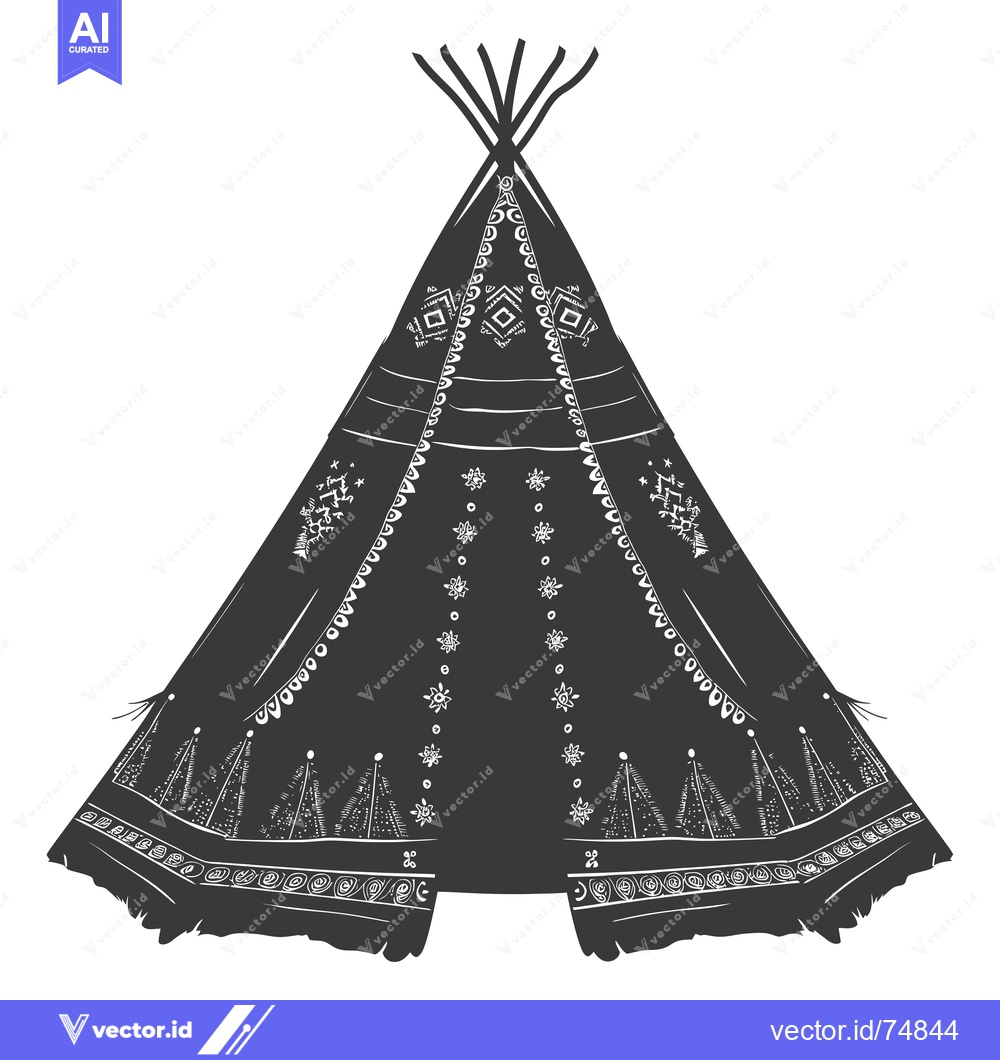 Premium Vector of Black and White Illustration of a Native American Teepee with Detailed