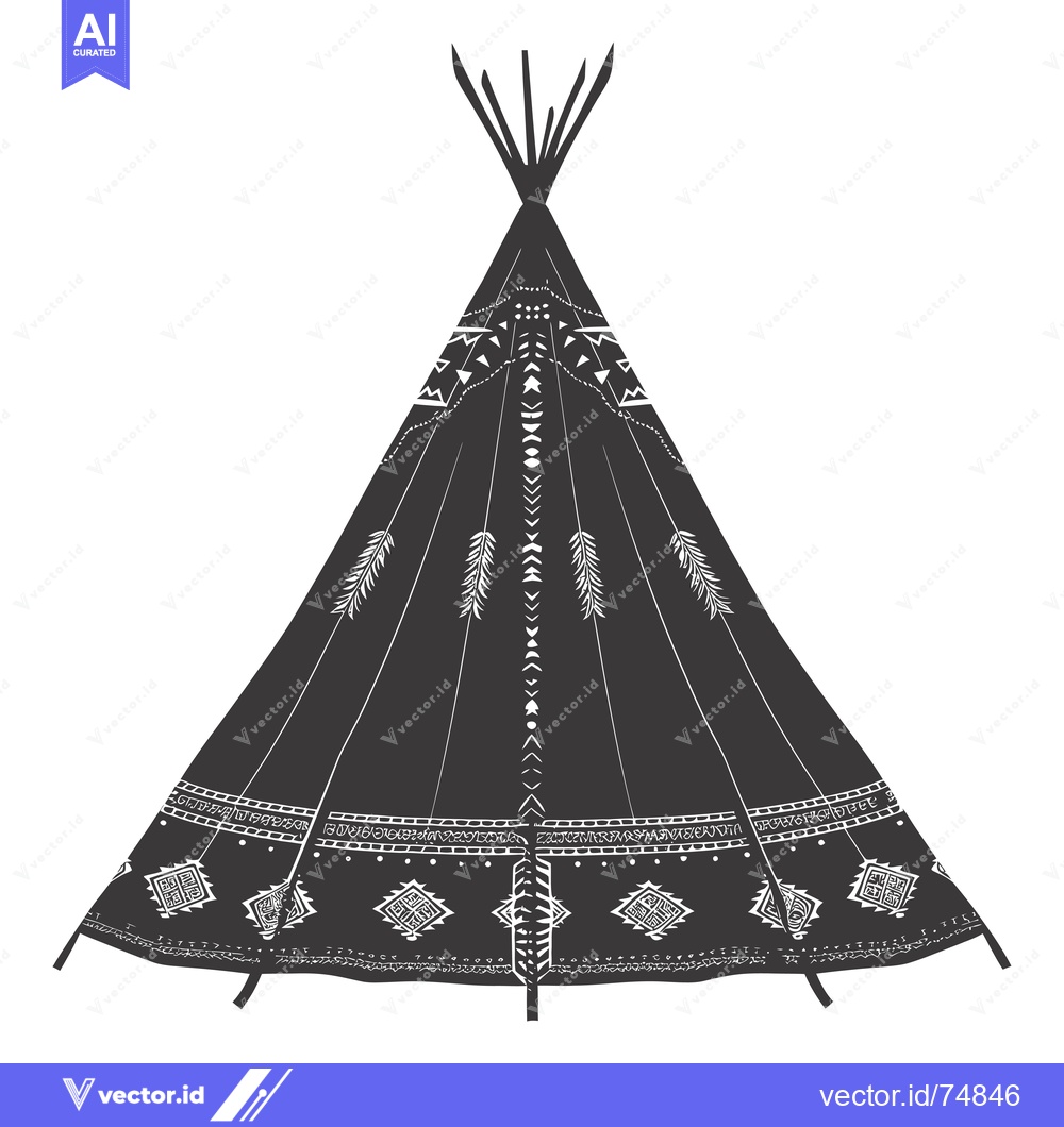 Premium Vector dari Black and White Illustration of a Teepee with Geometric Designs