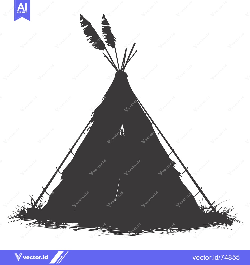 Premium Vector dari Black and White Silhouette of a Teepee Tent with Feathers