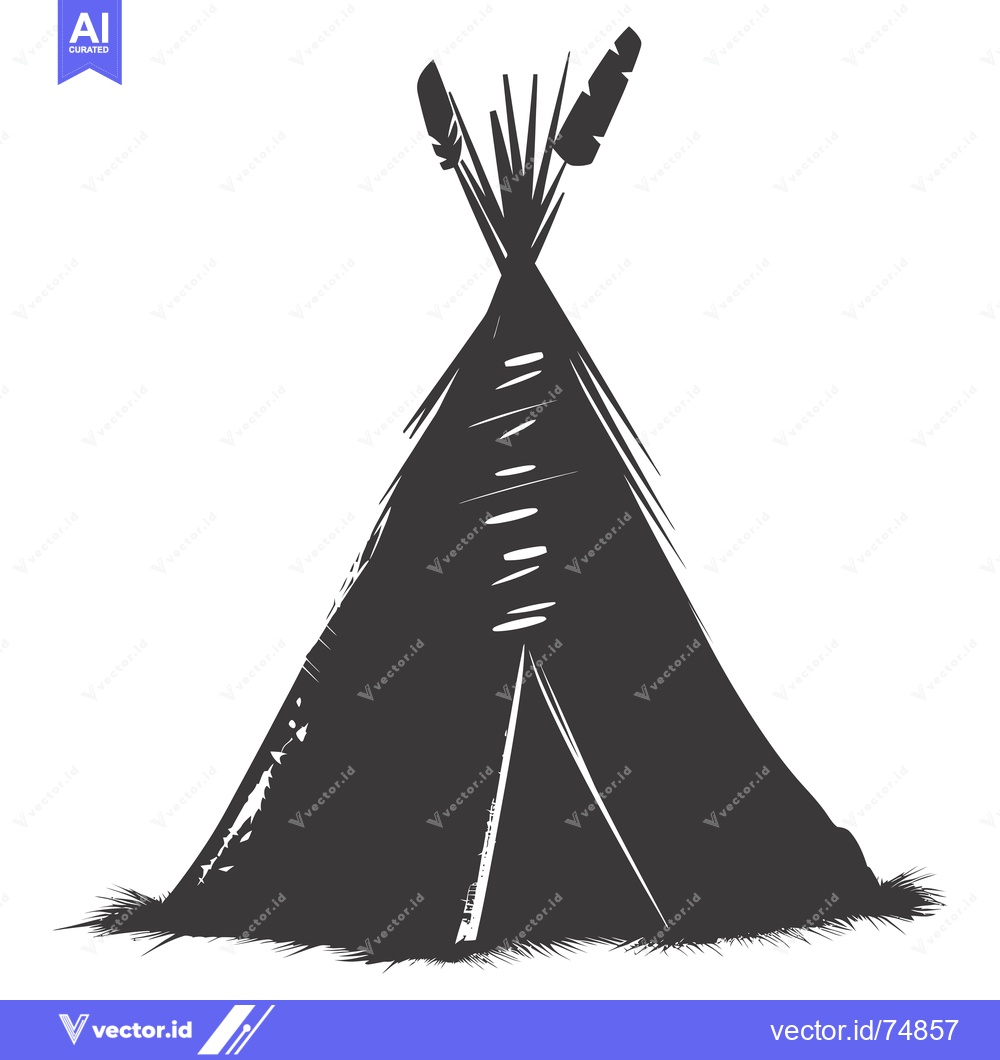 Premium Vector of A Silhouetted Teepee With Feathers on Top