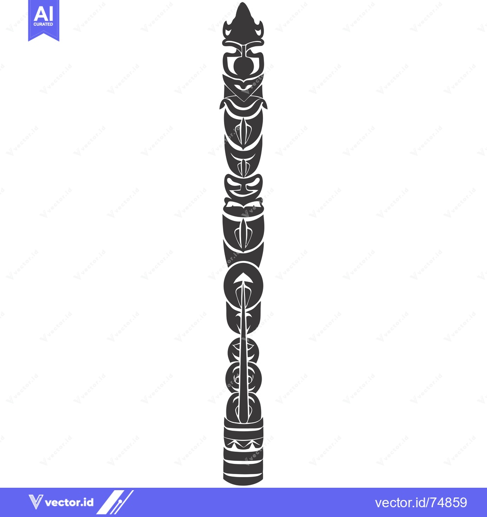 Premium Vector of Stylized Totem Pole with Geometric Patterns and Faces