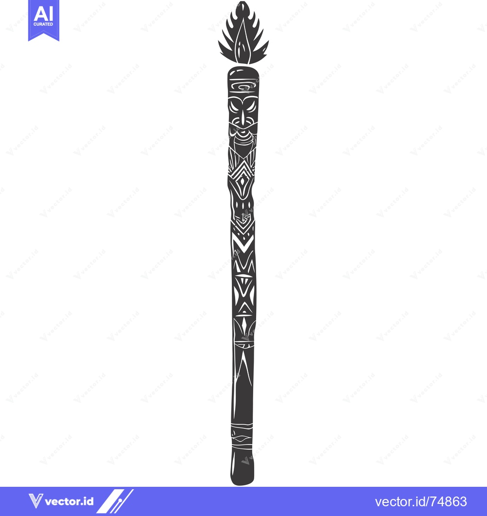 Premium Vector dari Ornate Carved Wooden Totem Pole with Flame Design