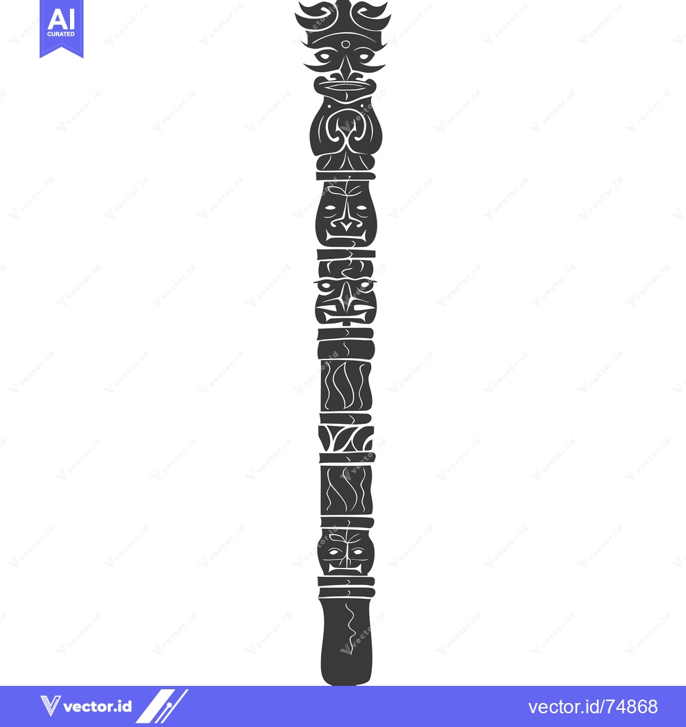 Premium Vector of A Tall Totem Pole with Carved Faces and Designs