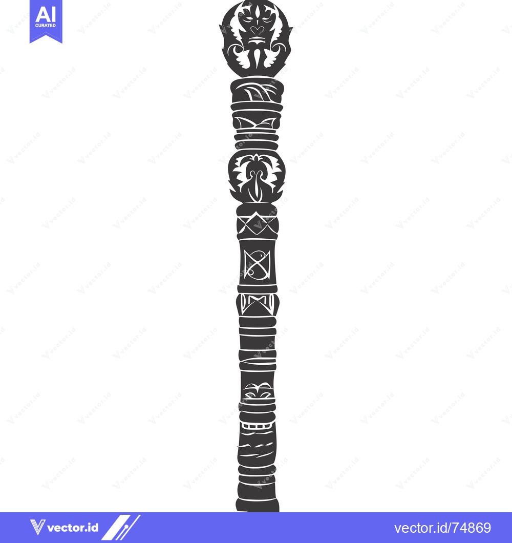 Premium Vector dari Ornate Carved Wooden Totem Pole with a Face at the Top