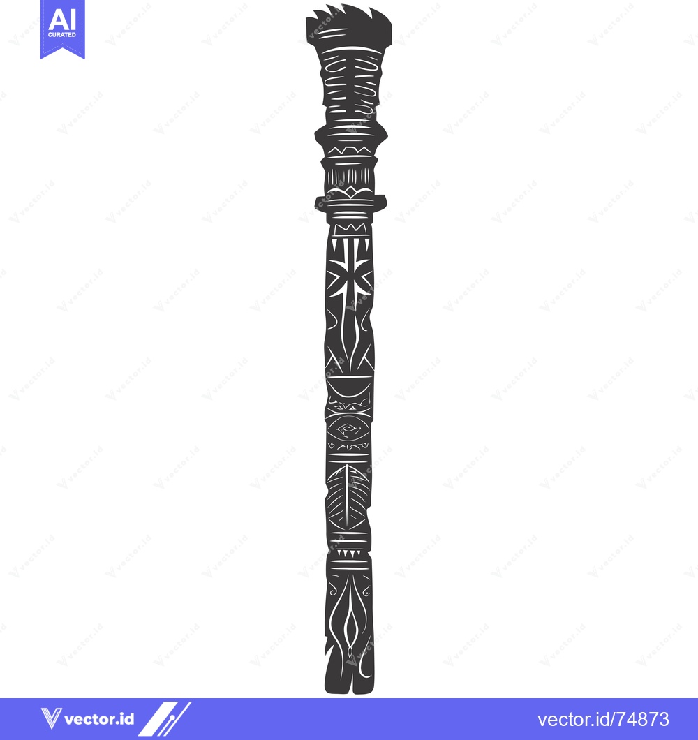 Premium Vector of Ornate Carved Wooden Totem Pole with Geometric Designs