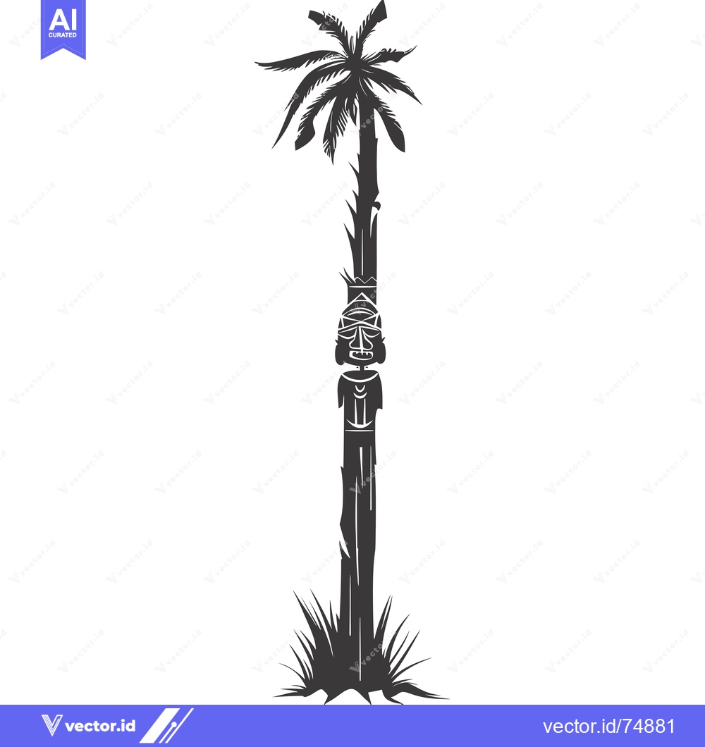 Premium Vector dari Carved Totem Pole with Palm Tree Silhouette