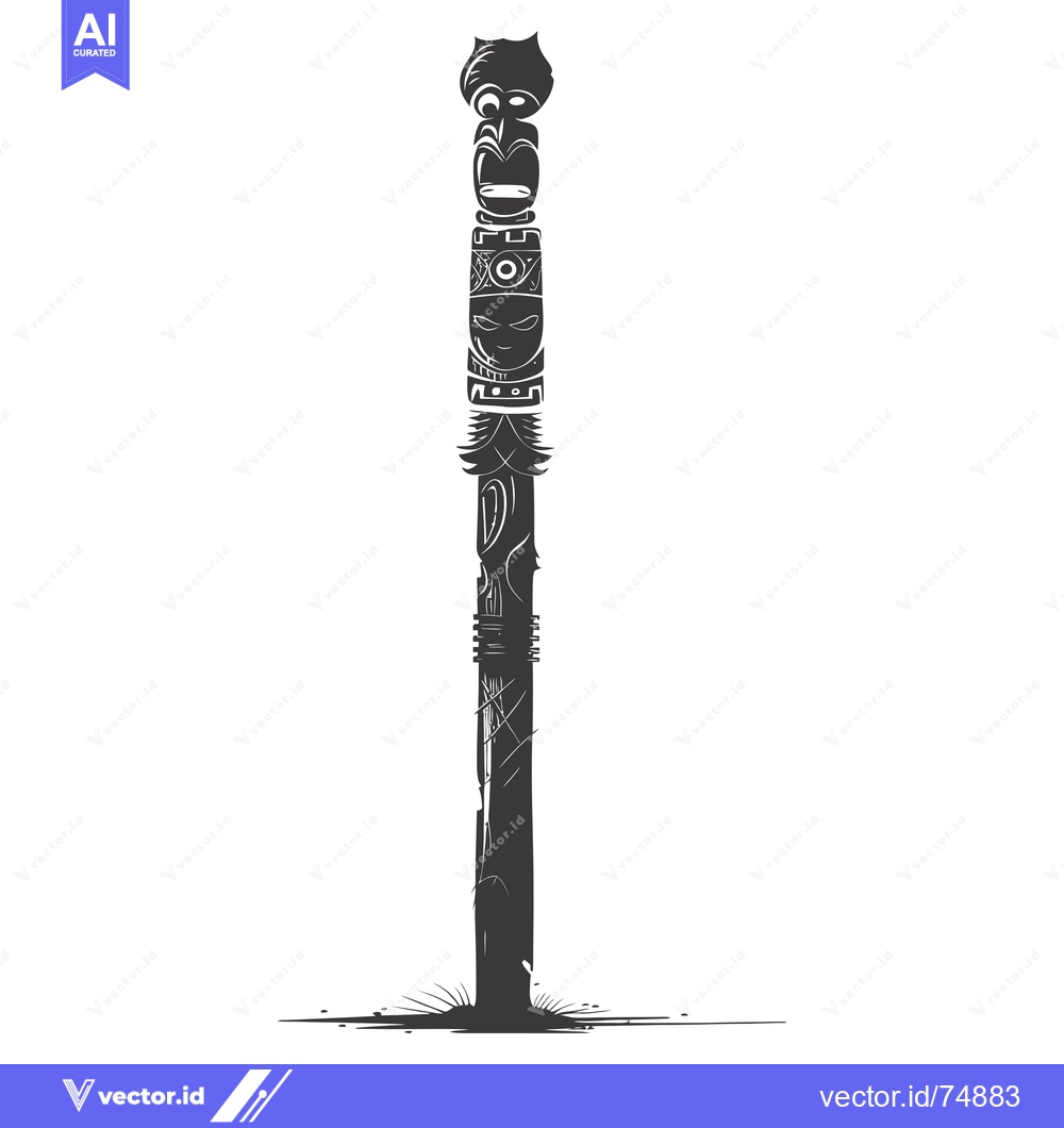 Premium Vector of Carved Totem Pole with Multiple Faces and Geometric Designs