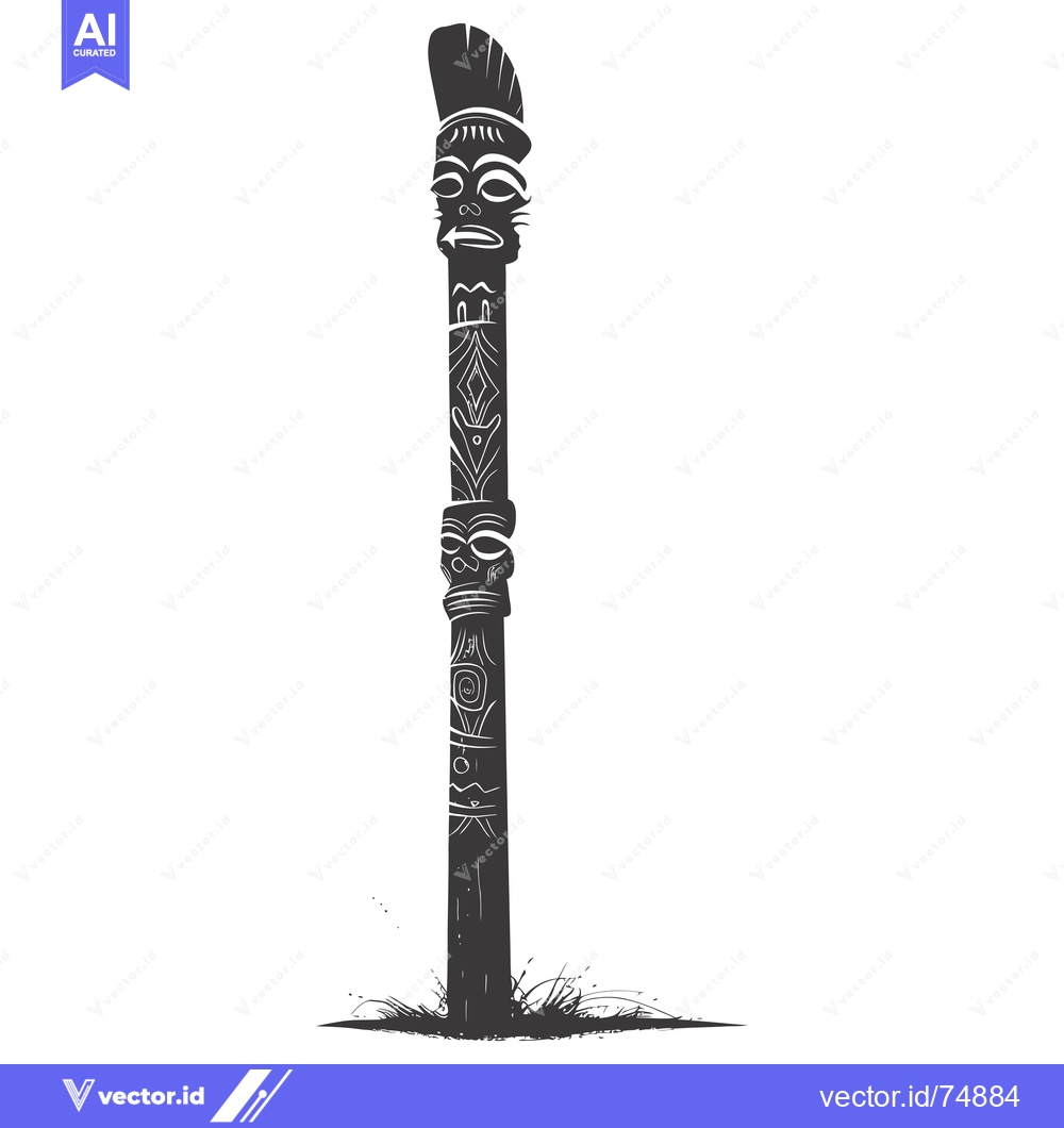 Premium Vector of Carved wooden totem pole with two faces and geometric patterns