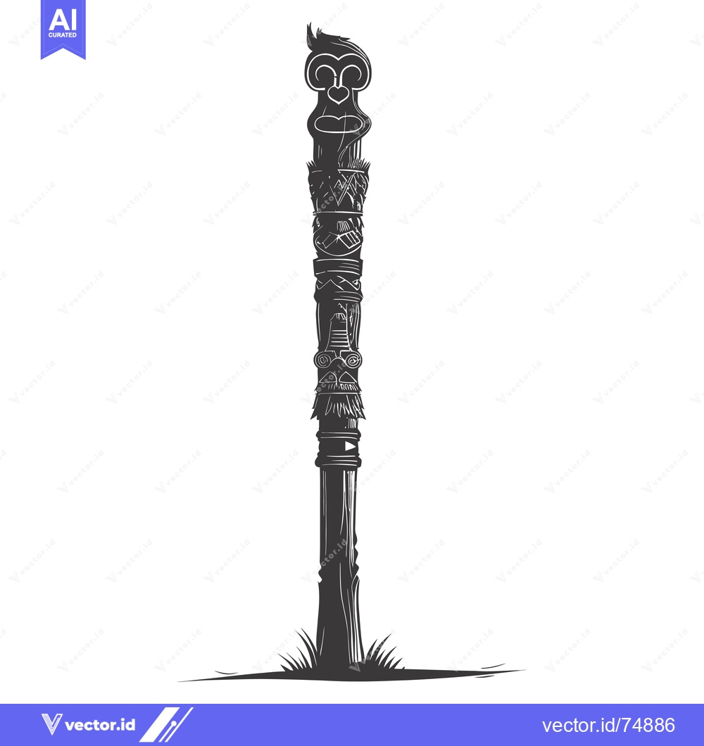 Premium Vector of Carved Wooden Totem Pole with Multiple Faces