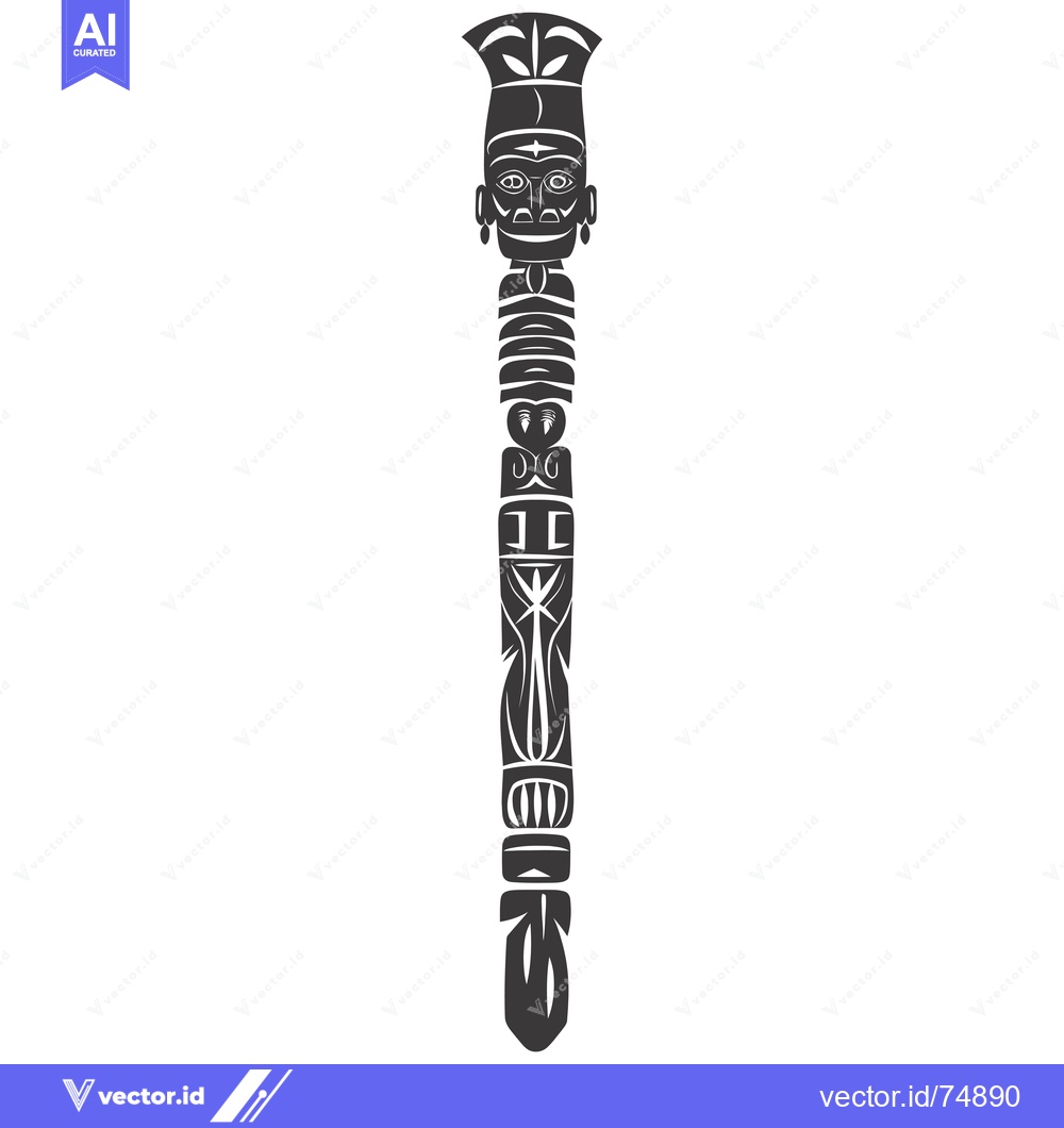 Premium Vector dari Black and White Stylized Totem Pole with Human Face