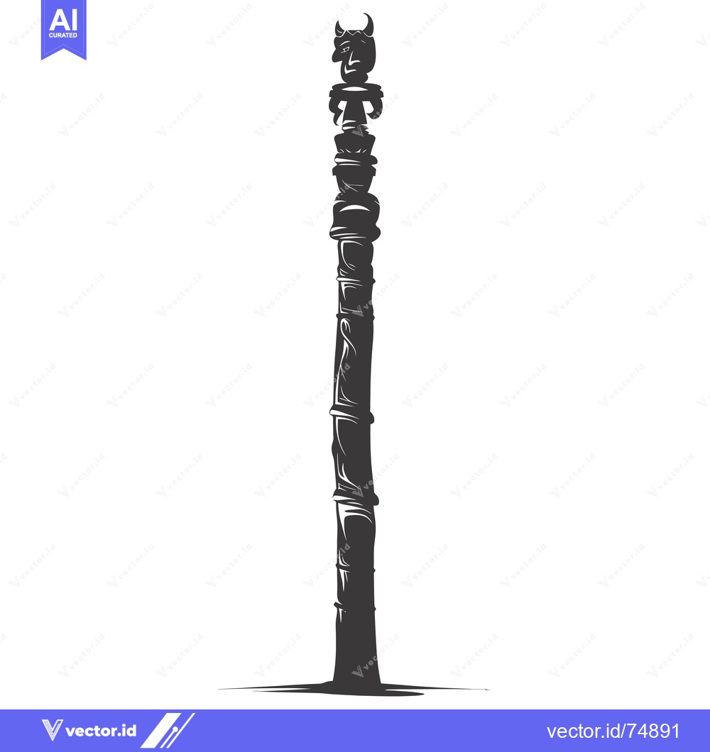 Premium Vector dari A Black and White Silhouette of a Tall Totem Pole with a Carved Figure