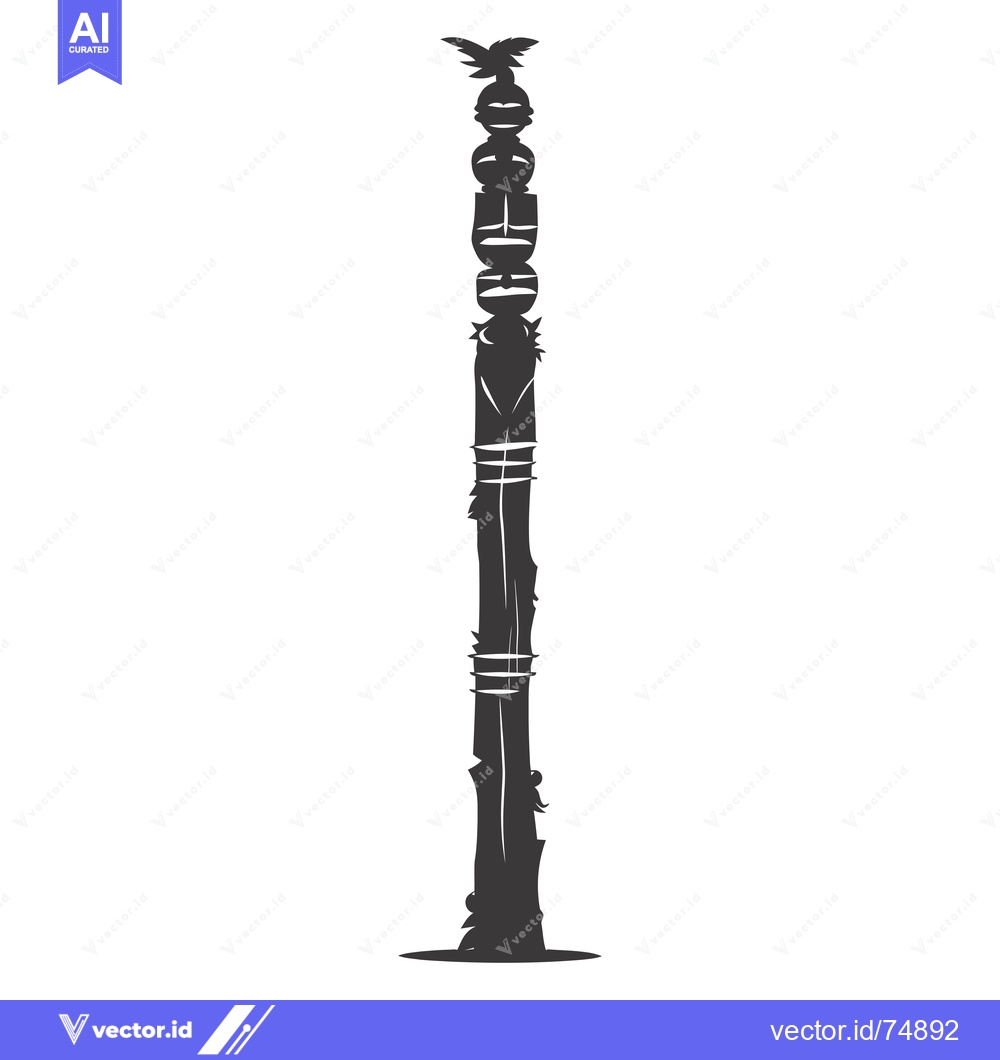 Premium Vector of A Tall Totem Pole with Carved Faces and a Bird on Top