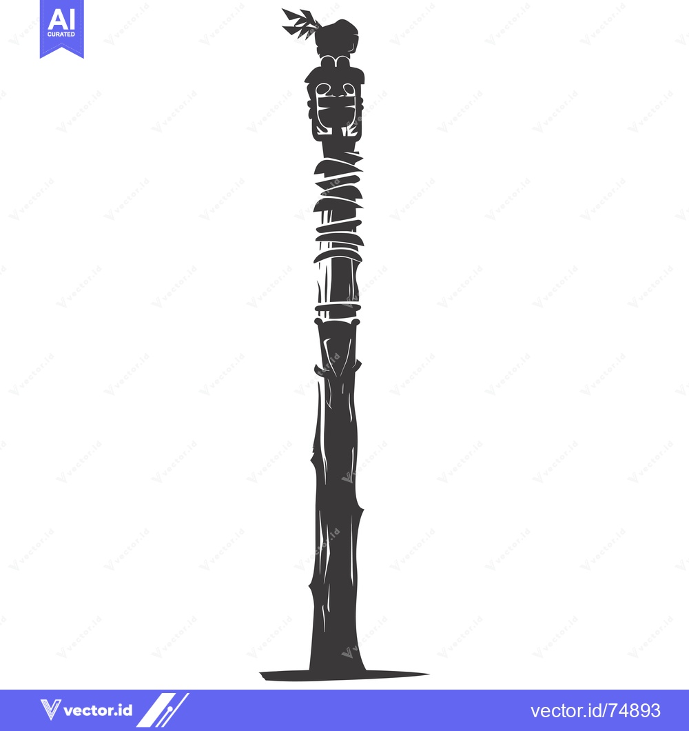 Premium Vector dari A Tall, Ornate Totem Pole with Carvings and a Leaf Design at the Top