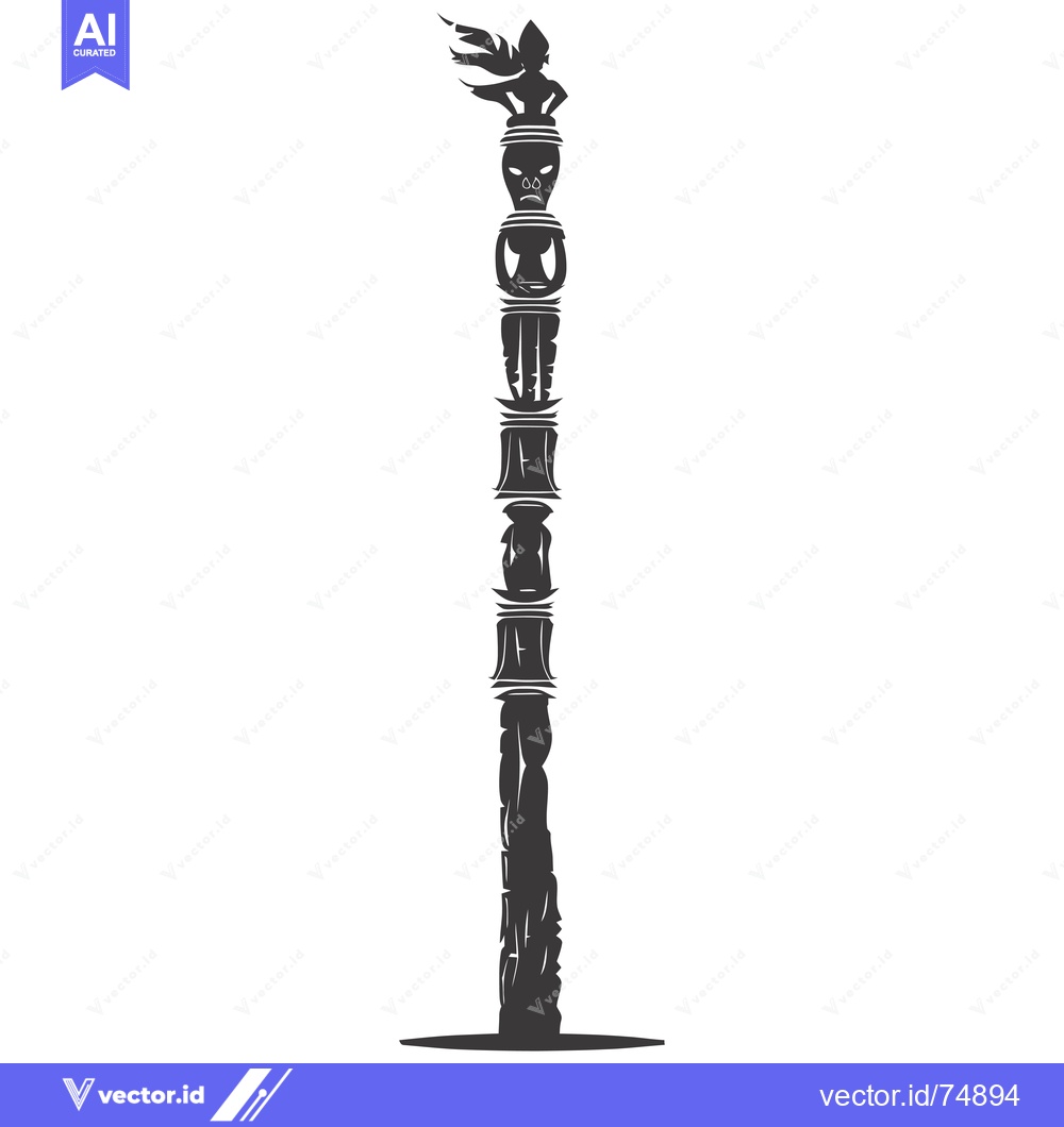 Premium Vector of Tall Totem Pole with Carved Faces and Designs