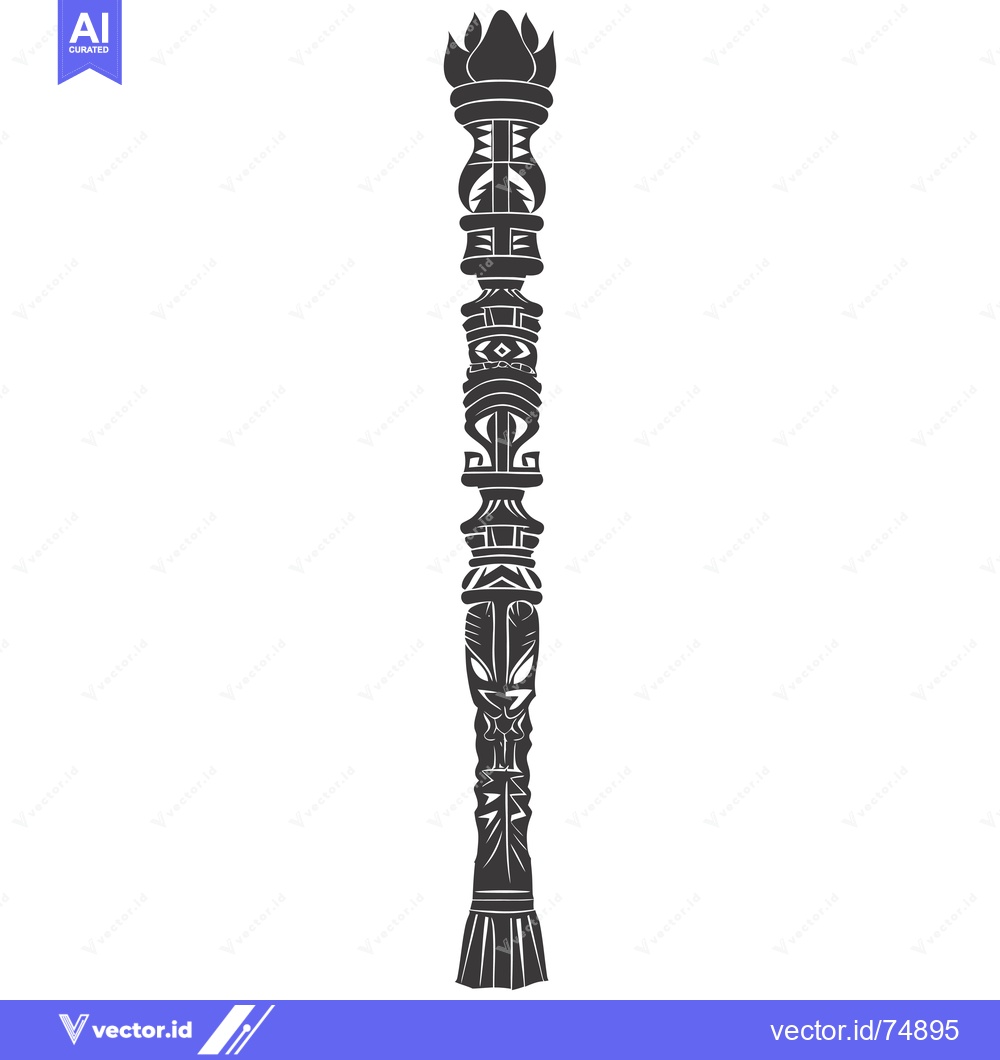 Premium Vector of Ornate Carved Totem Pole with a Flame-Like Top