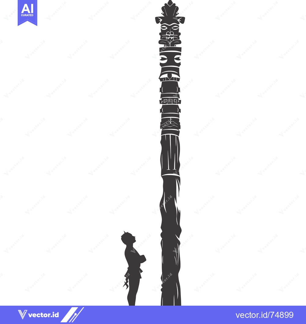 Premium Vector of Silhouette of a Man Gazing at a Tall Ornate Totem Pole