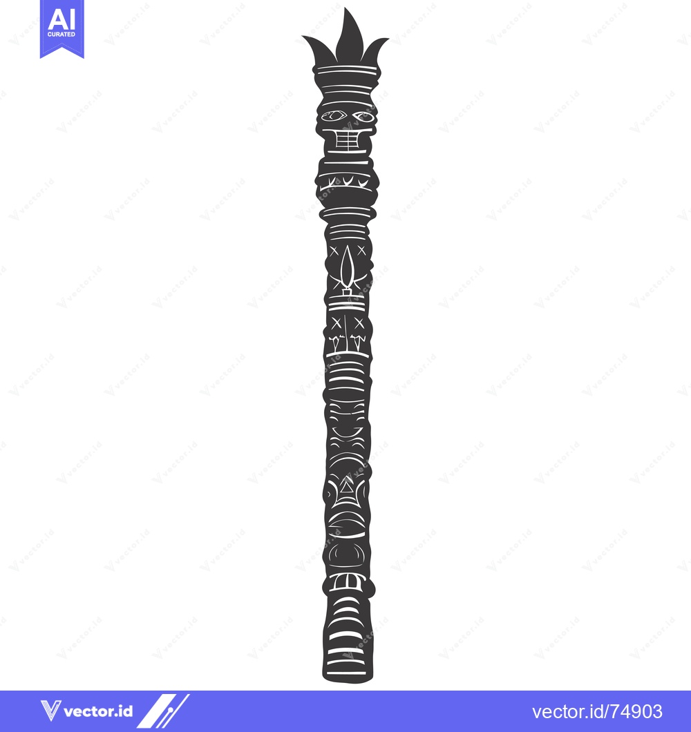 Premium Vector of A Black and White Illustration of a Carved Totem Pole with a Skull