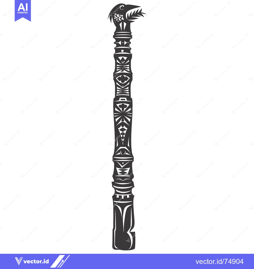 Premium Vector dari Ornate Totem Pole with Bird Figurine on Top