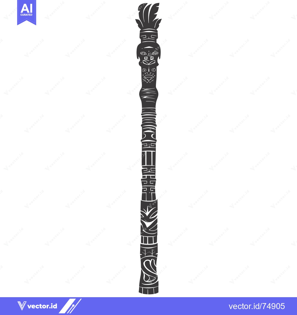 Premium Vector of Ornate Carved Totem Pole with a Face and Feathers