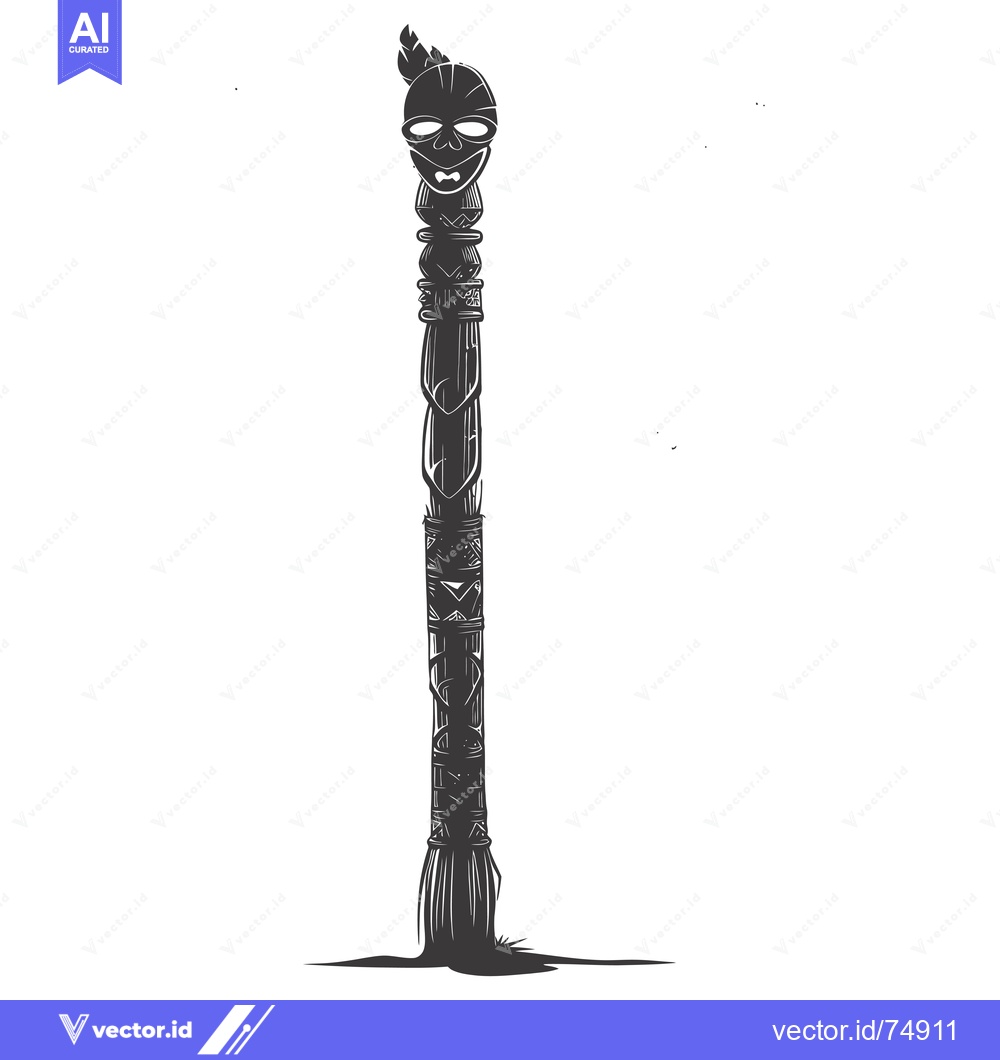 Premium Vector of Tall Totem Pole with Carved Skull and Feather Decoration