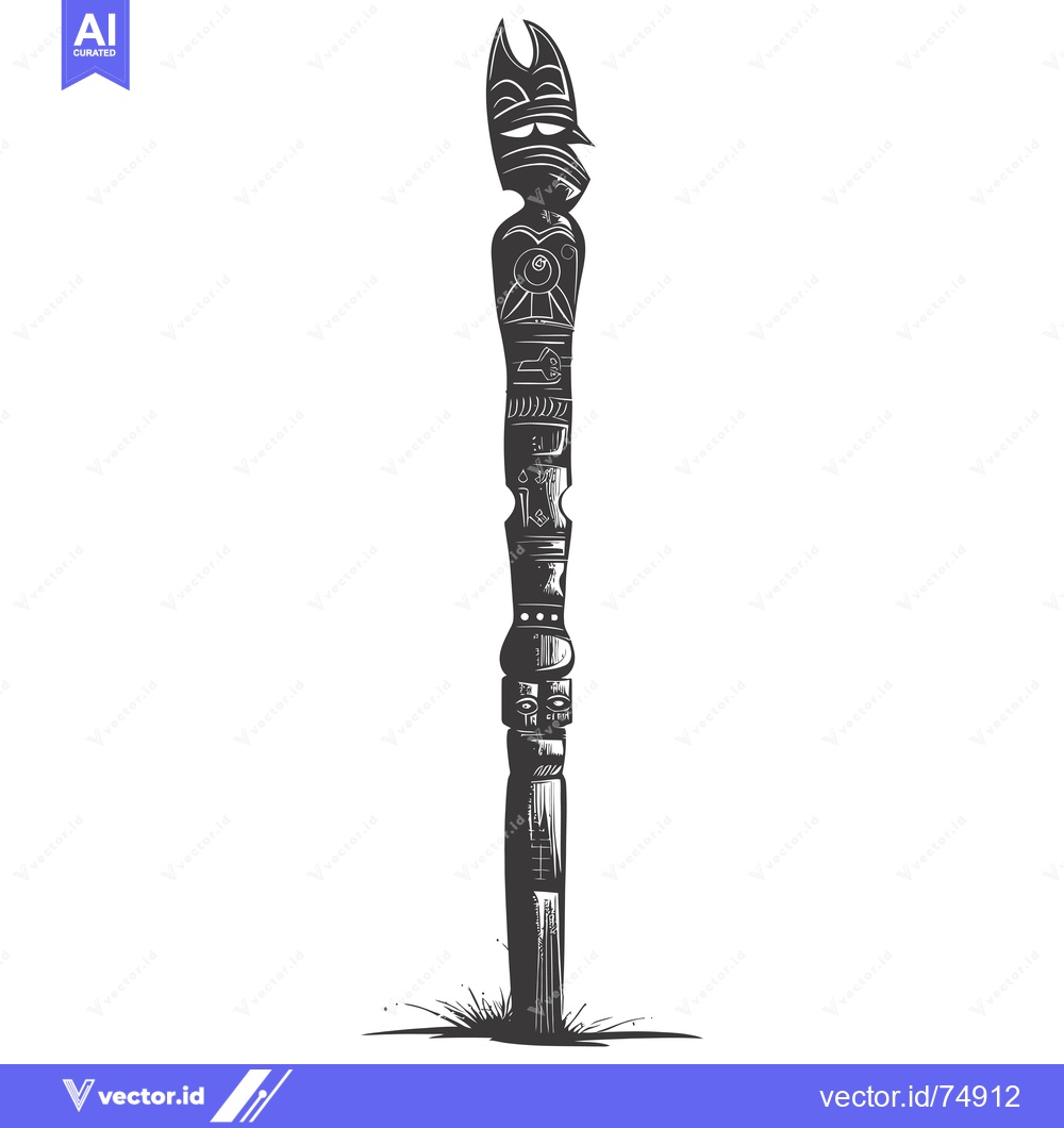 Premium Vector of A Tall Totem Pole with Carved Faces and Designs