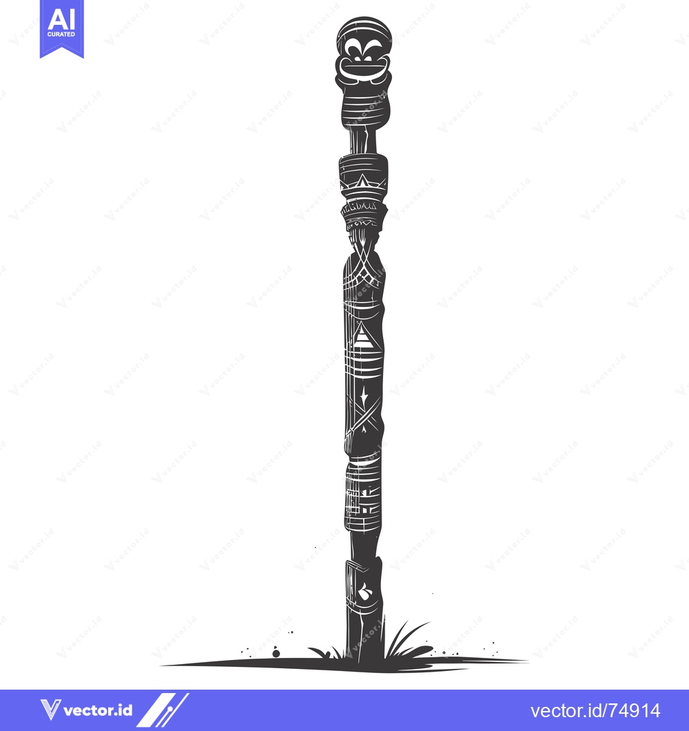 Premium Vector dari Carved Wooden Totem Pole with a Smiling Face at the Top