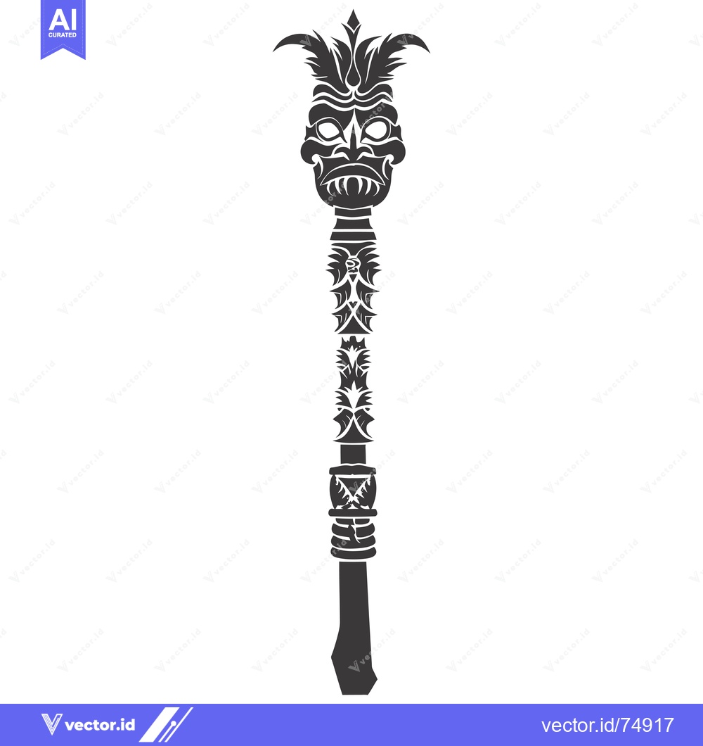 Premium Vector dari Ornate Black and White Tiki Totem Pole with Mask