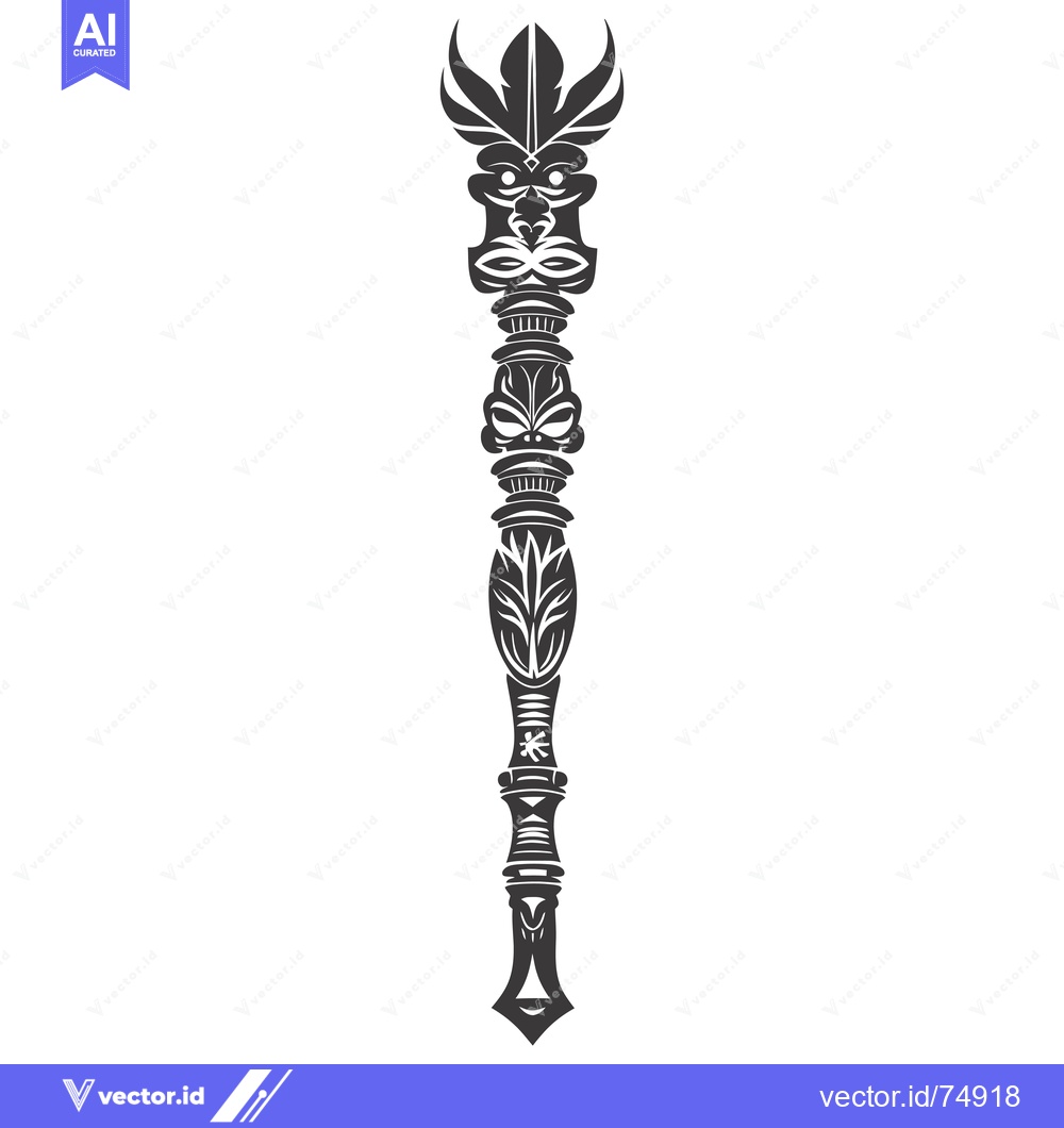 Premium Vector dari Ornate Staff with Tribal Mask and Feathers