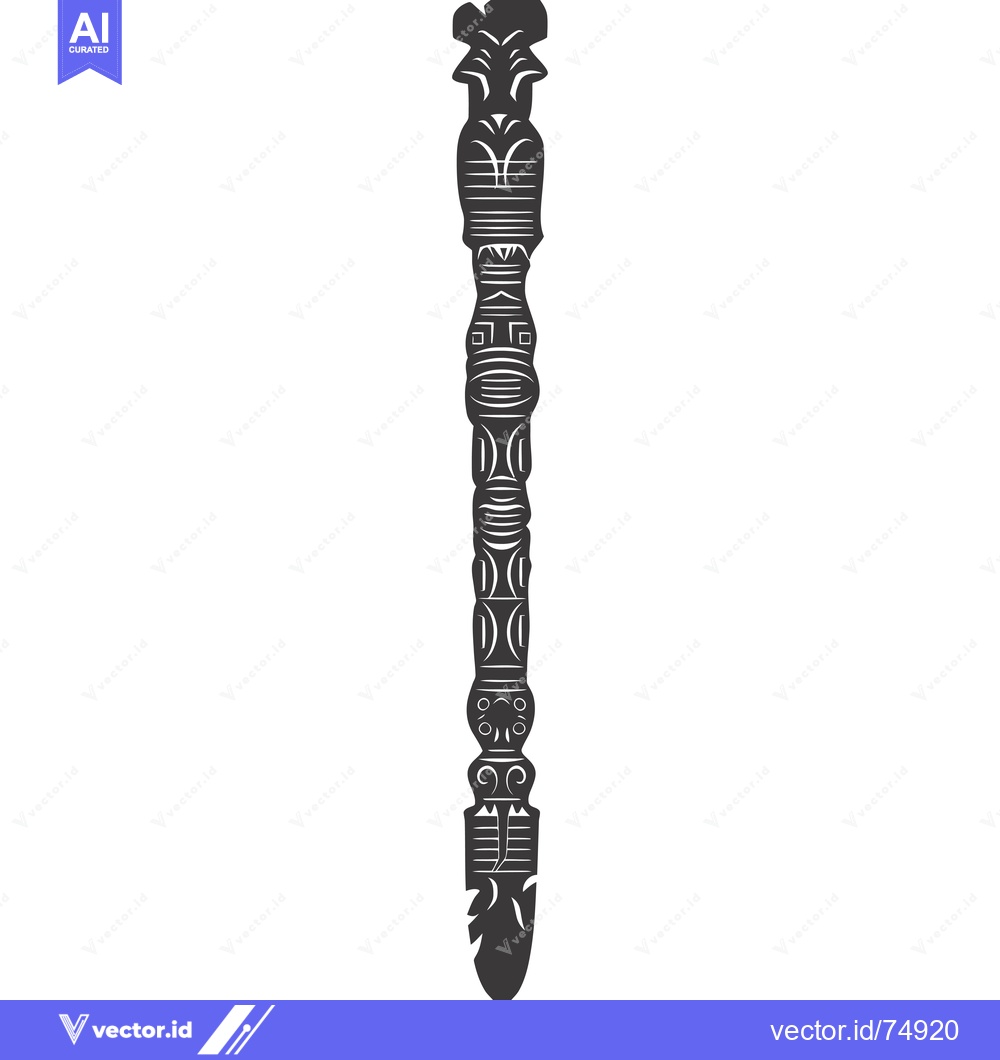 Premium Vector dari Ornate Carved Wooden Totem Pole with Geometric Patterns