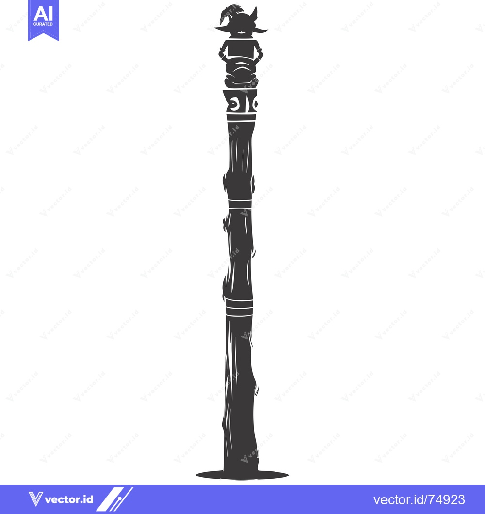 Premium Vector of A black and white silhouette of a tall, slender tree with a goblin per