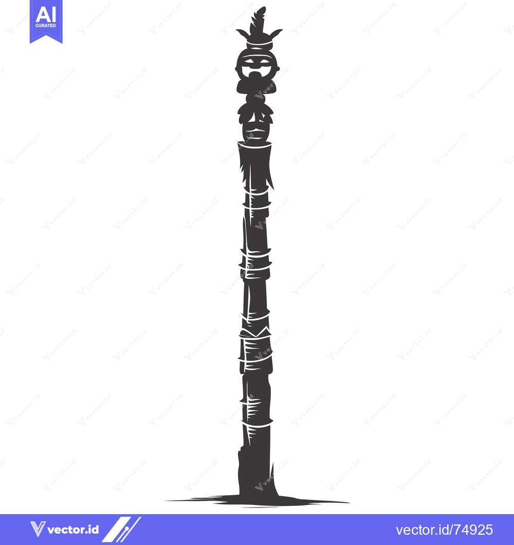 Premium Vector dari Tall Totem Pole with Carved Face and Feather Decoration