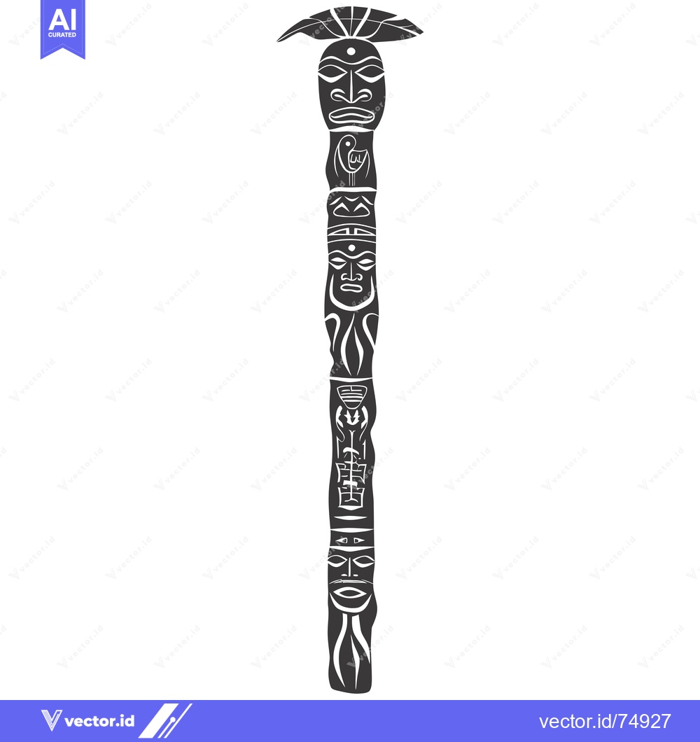 Premium Vector dari Carved Totem Pole with Multiple Faces and Designs