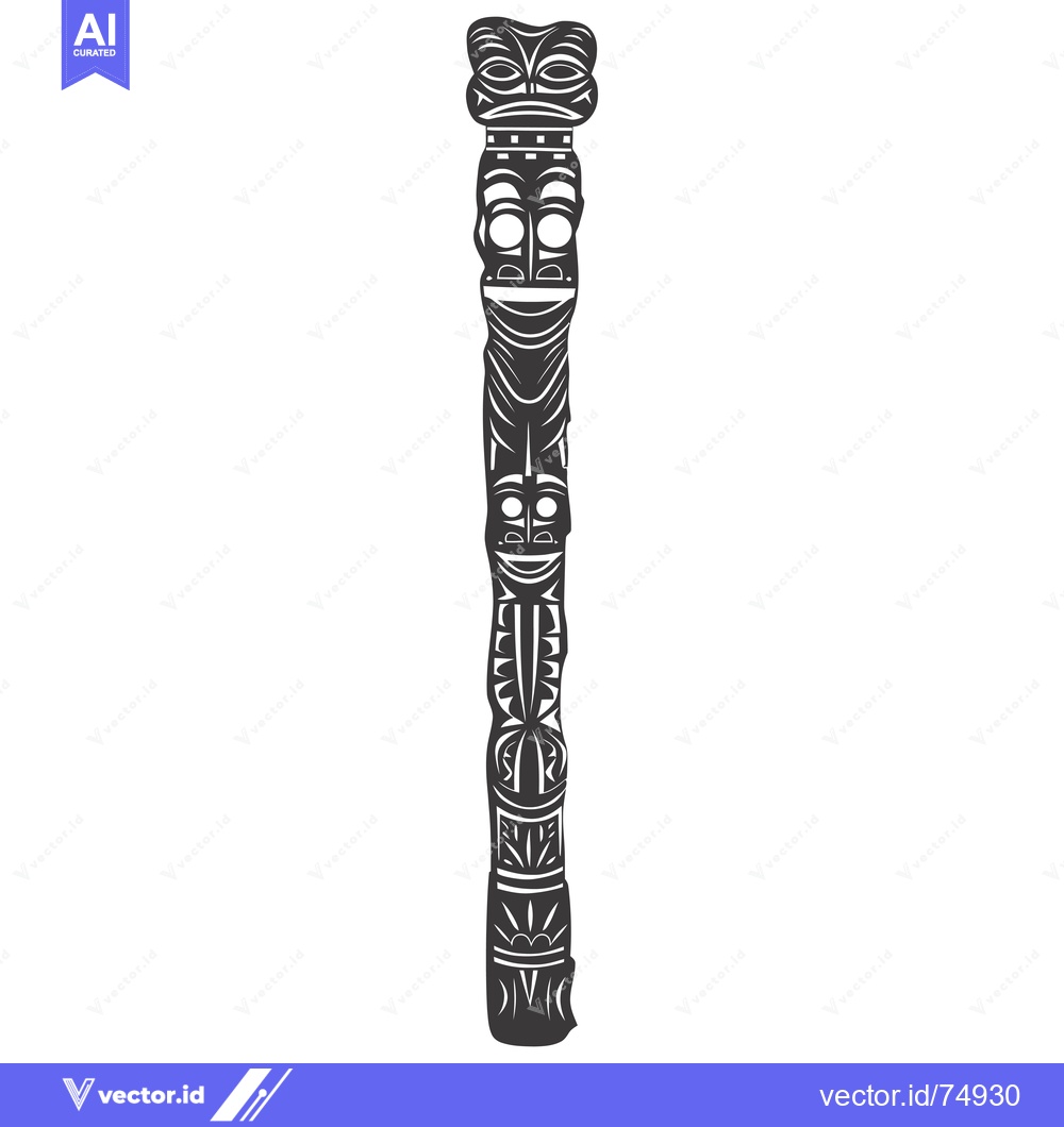 Premium Vector of A Tall, Ornate Totem Pole with Carved Faces