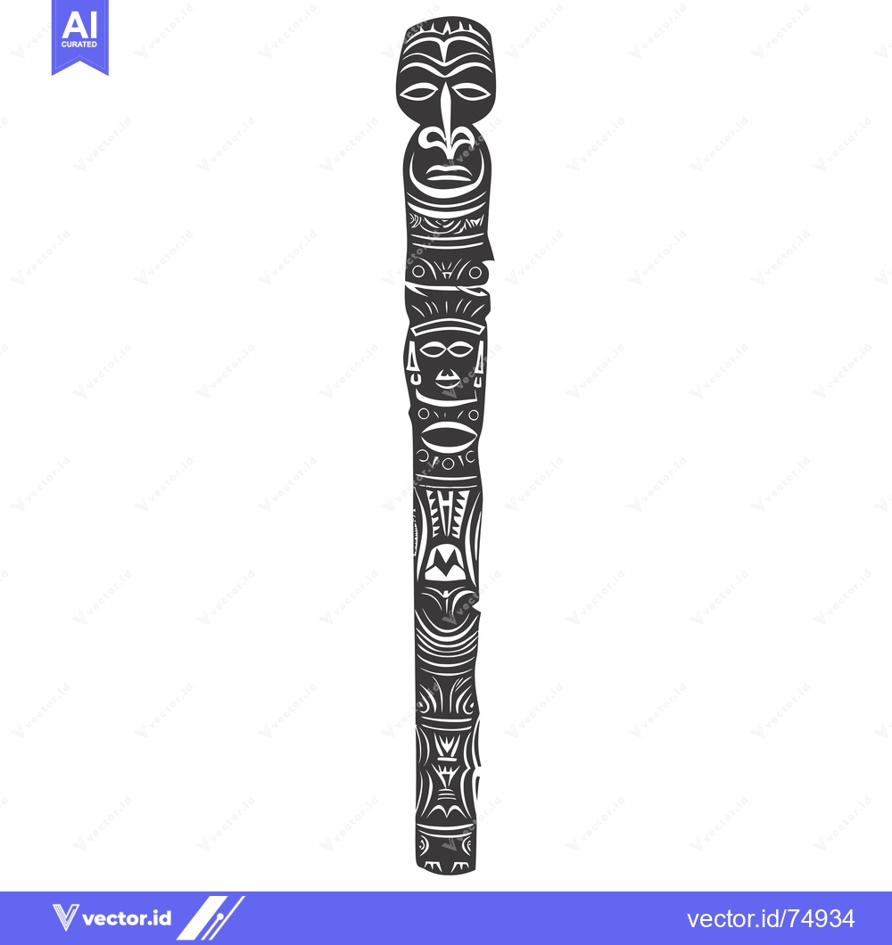 Premium Vector dari Carved wooden totem pole with multiple stylized faces