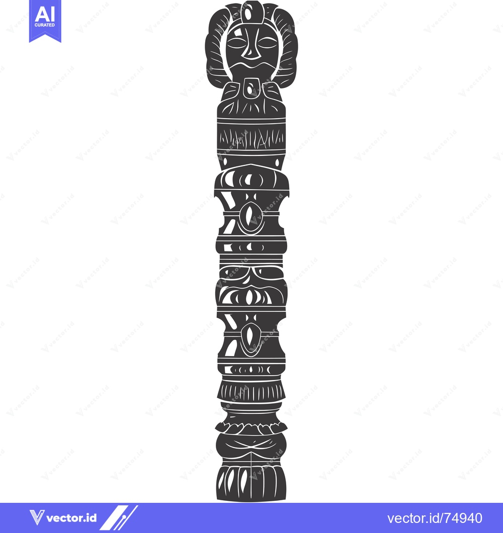 Premium Vector of Ornate Carved Totem Pole with Multiple Faces
