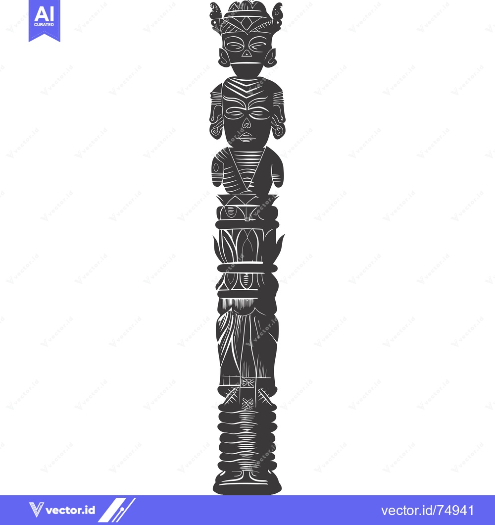 Premium Vector dari Black and White Illustration of a Totem Pole with Multiple Faces